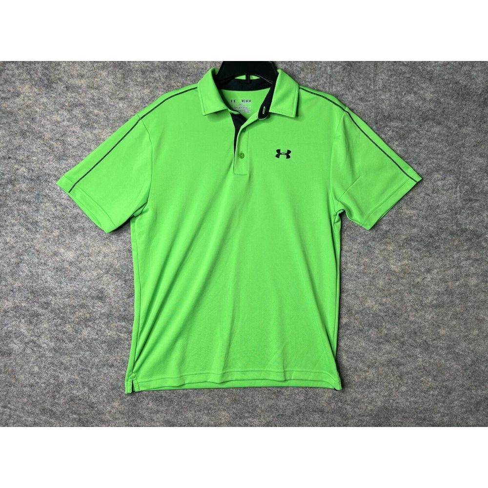 Under Armour Shirt Mens Medium Green Polo Golf Lightweight Loose Fit Bright